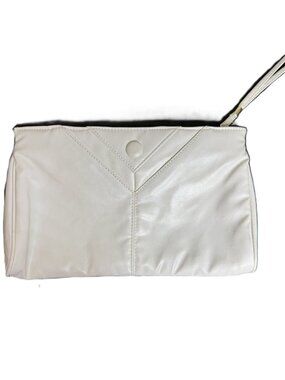 Vintage 80s White PVC Clutch Purse, Zipper Closure, 11"x7"